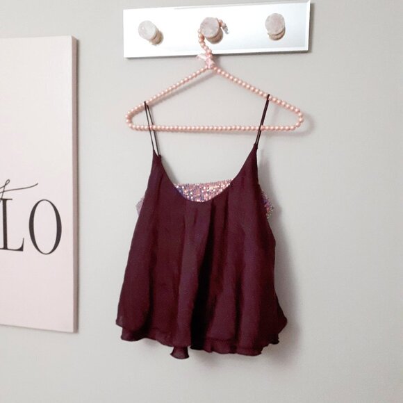 NWOT Free People plum purple satin-like camisole with sequin accent, S - Picture 9 of 11